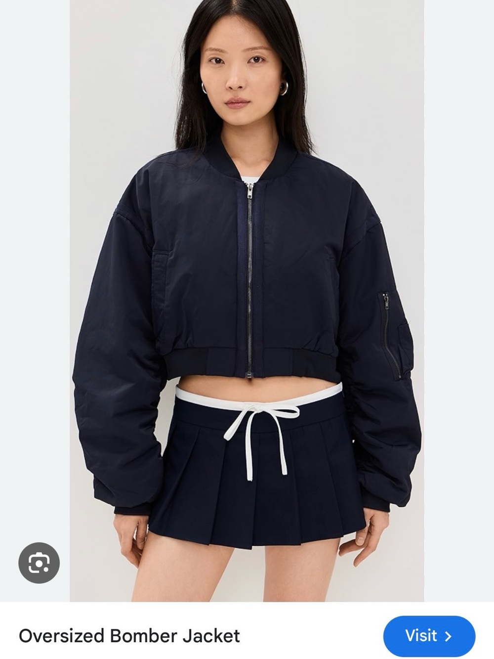 Moon River Navy Cropped Bomber Jacket